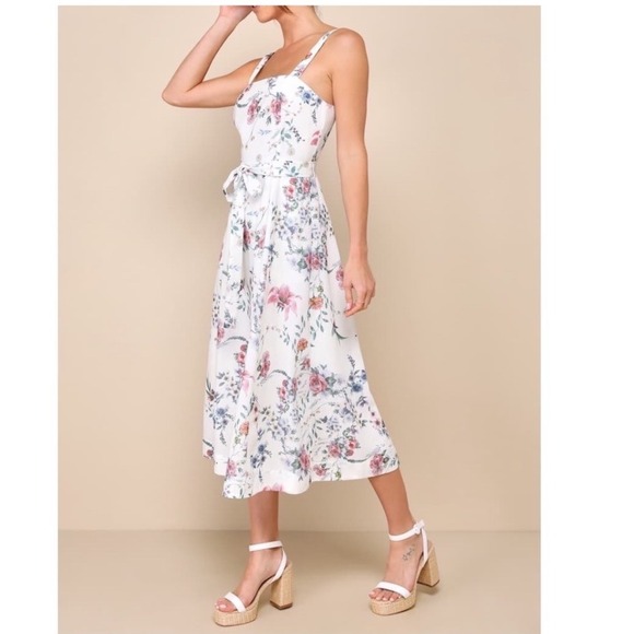 Lulus Dresses & Skirts - NWT Lulus Sunny Posture Ivory Floral Sleeveless Midi Dress XS